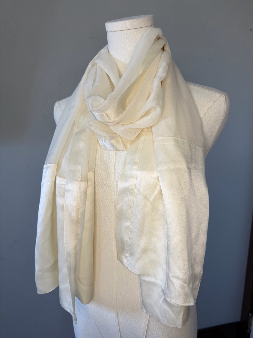 Tahari Cream 100% Silk Sheer Scarf